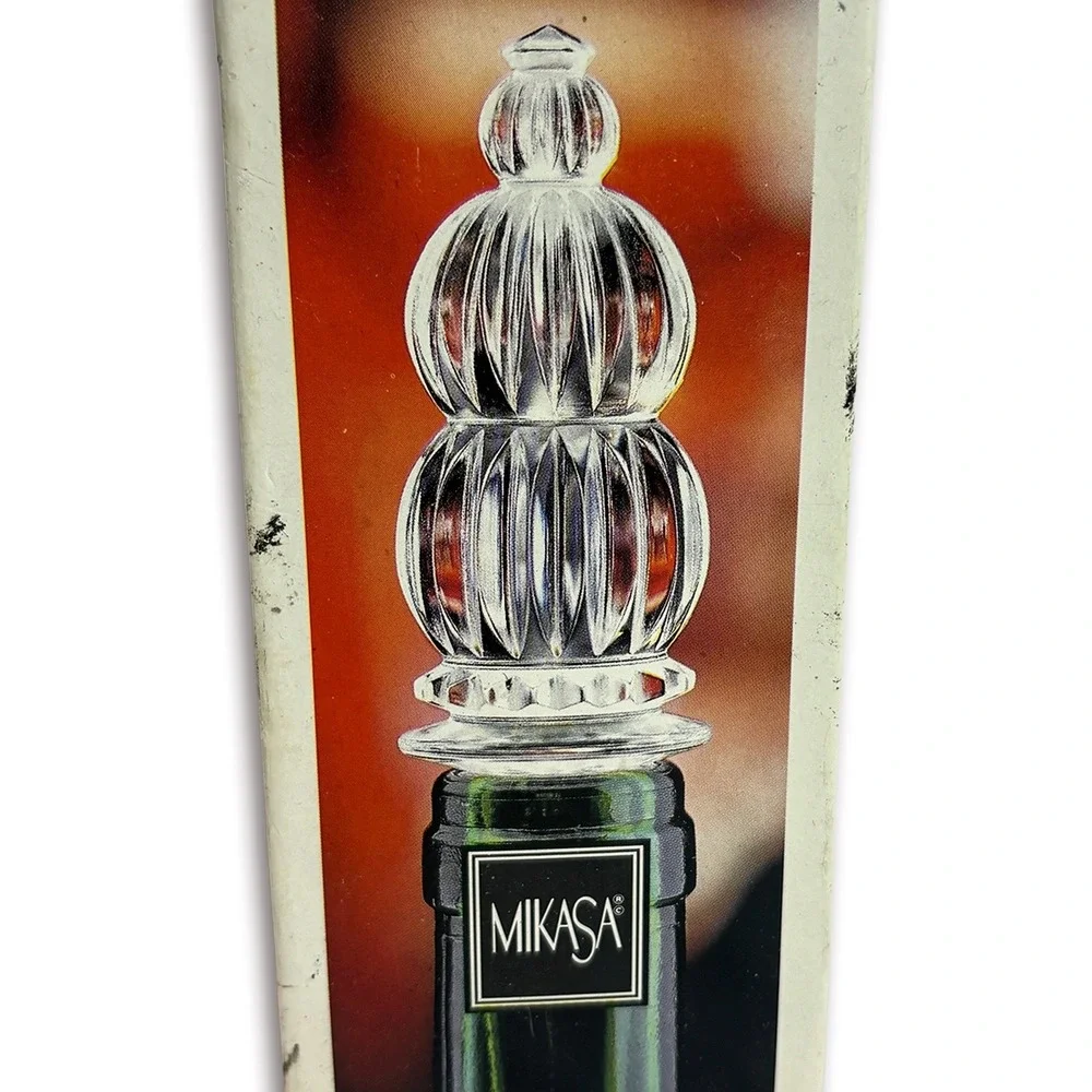 Mikasa Crystal Wine Bottle Stopper Clear Glass Ribbed Finial Double Ball Austria
